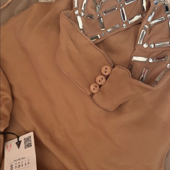 Zara sparkly mesh embellished studded halter long dress with back slit sz.S - Picture 13 of 16